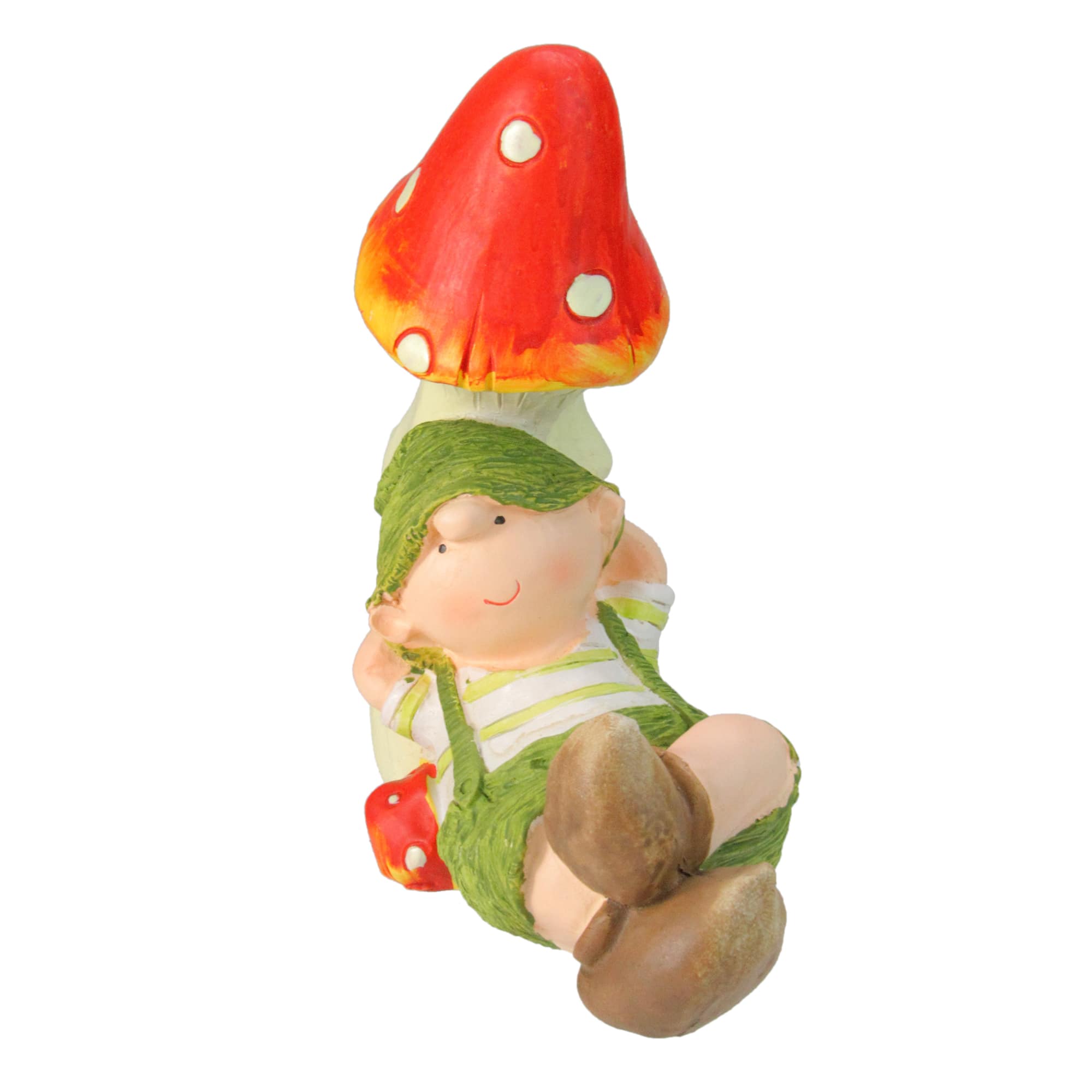 8.25" Young Boy Gnome Under a Mushroom Spring Outdoor Garden Figure